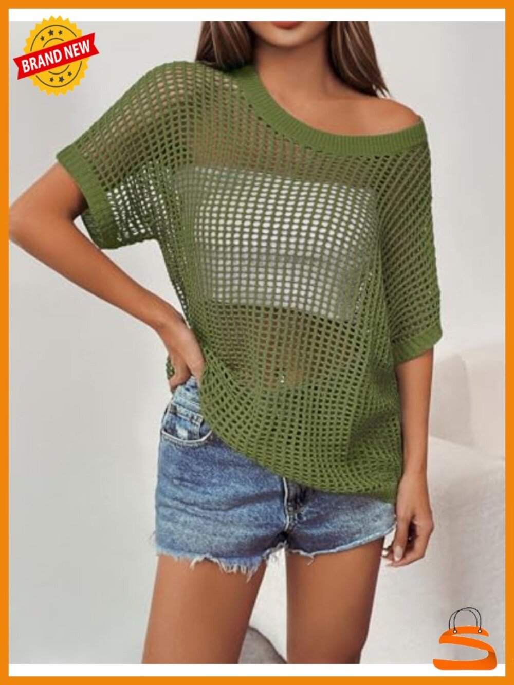 Short Sleeve Crochet Sweater Lightweight Summer Pullover - Picture 2 of 4